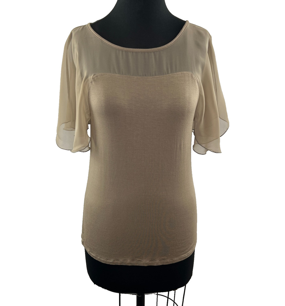 Romeo & Juliet Couture Beige Sheer Sleeves Detail Gray Dressy Top Size M Medium